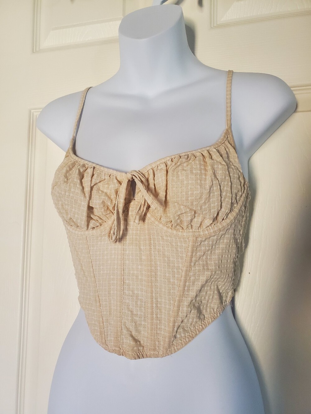 Urban Outfitters Devon Corset Top Seersucker Gingham Cottagecore Preppy Festival